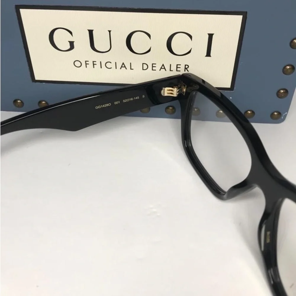 New Authentic GUCCI GG1428O 001 square Gucci optical comes shiny black frame.